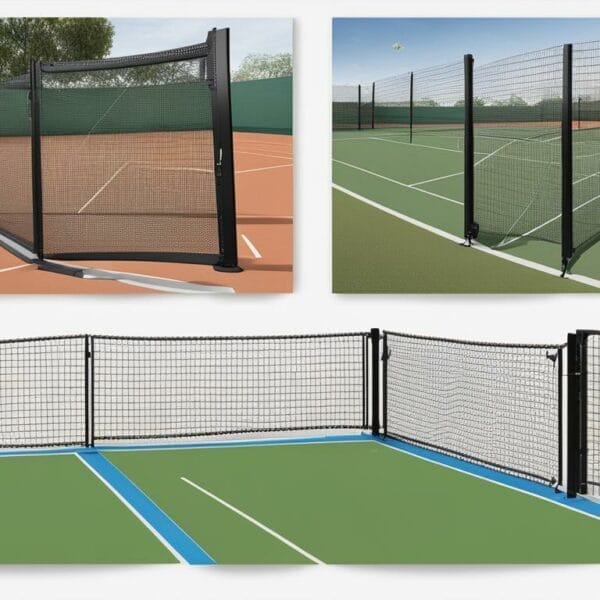 An image showing different styles of fencing suitable for both tennis courts and home use. The image