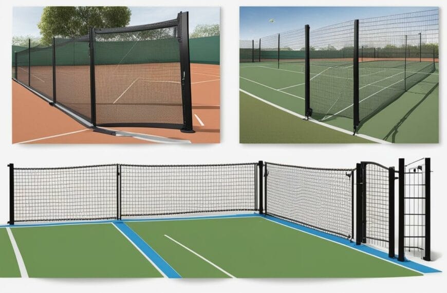 An image showing different styles of fencing suitable for both tennis courts and home use. The image